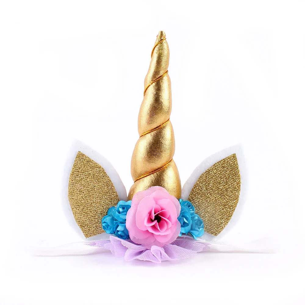 Yundlfy Cute Lace Elastic Unicorn Hair Band Flower Headband Hair Accessories Lovely Kids Crown Headwear Birthday Gift cute baby accessories