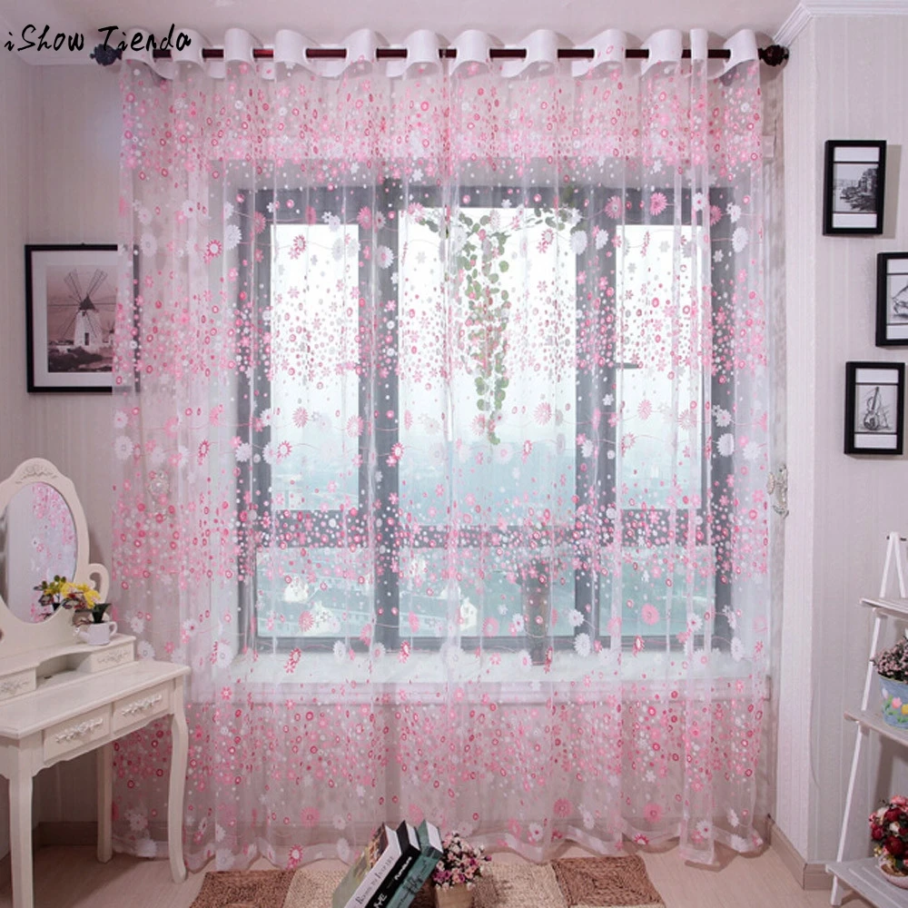 

Flower Sheer Curtain Tulle Window Treatment Voile Drape Valance 1 Panel Fabric