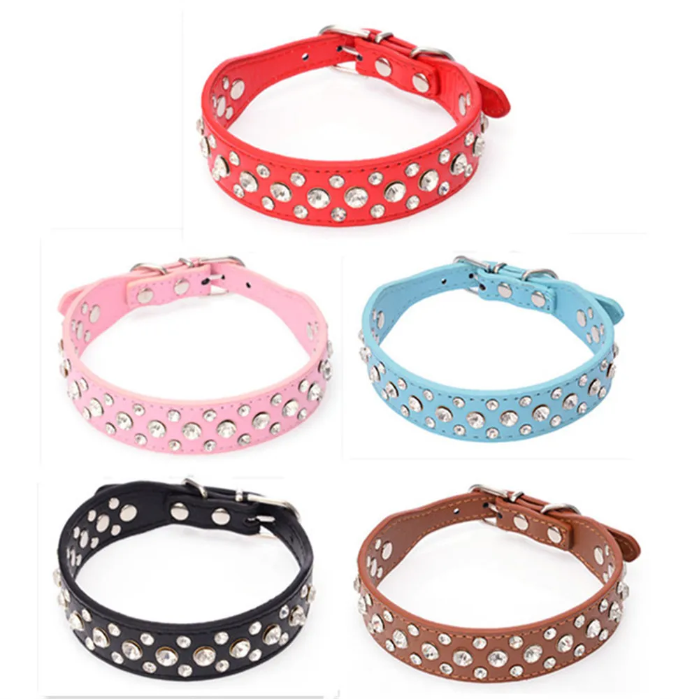PU Leather font b Pet b font Dog Collar With Beautiful Rhinestone Bling Style For Large