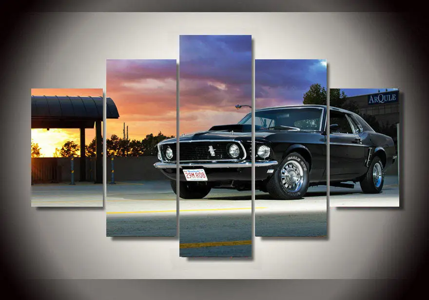 

Art Abstract Indoor Decor 20x35cmx2,20x45cmx2,20x55cm Printed poster canvas Mustang car 5 pieces