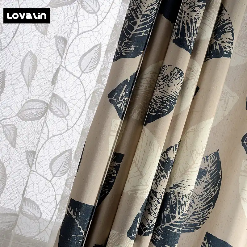Lovalin 1pc Leaves Curtain For Living Room Bedroom Blackout