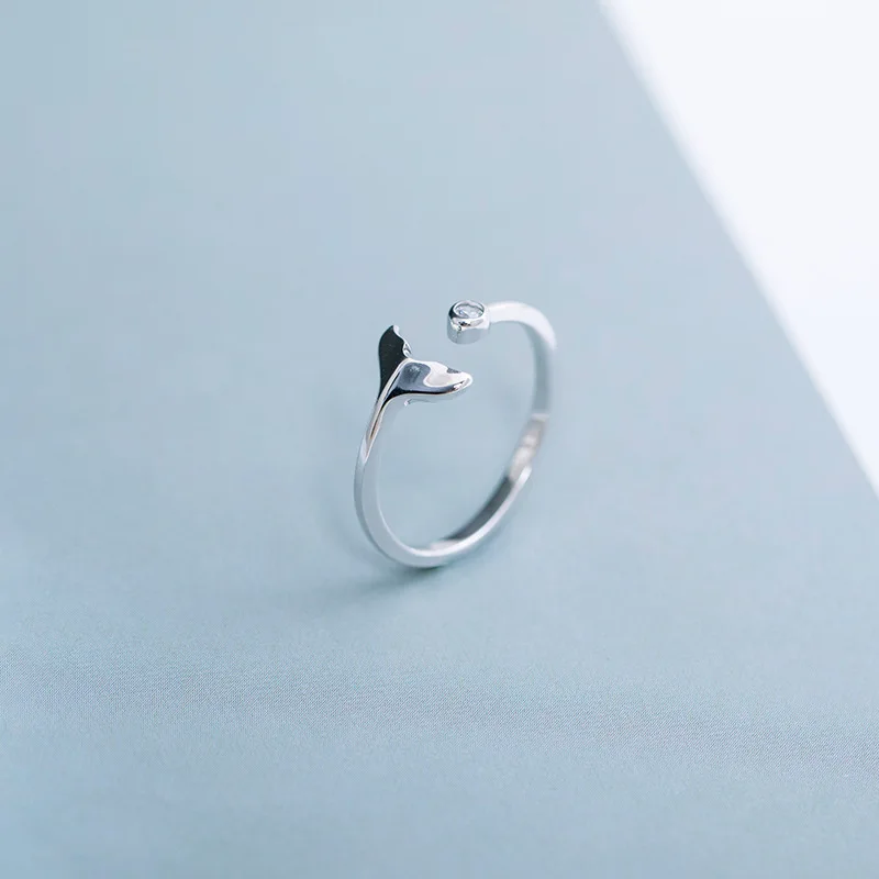 Mermaid mini cz polish ring 100% Sterling 925 silver Jewelry Vintage Adjustable rings for women girl gift