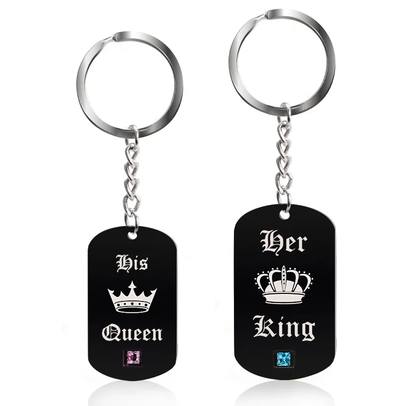 ROMAD Fashion Engraved Keychains Couples Crown King and Queen Key