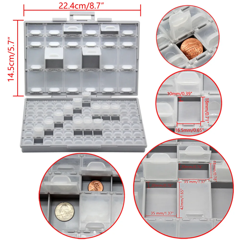 tool box chest Aidetek smd storage SMT resistor capacitors assortment box kit Lab Electronics  Cases & Organizers storage box plastic BOXALL96 tool pouch belt