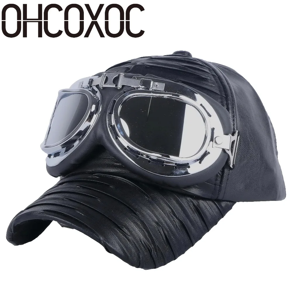 Buy girl women novelty cap pu leather pilot style baseball cap wrinkled brim