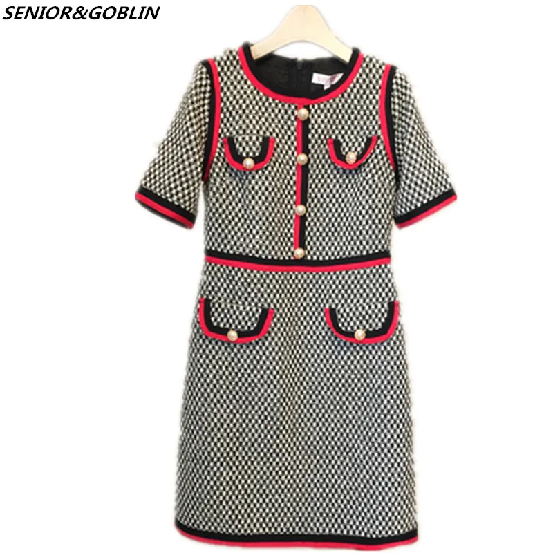 

Women Elegant Vintage Work Vintage Dresses Ladies Houndstooth Mini Autumn Runway Black Pencil Casual Party Bodycon Dress 2 Color