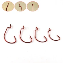 50 шт./лот с высоким содержанием углерода Сталь красный кровавый офсетная печать крючок под червя и устойчивыми к коррозии пресной воды морской окунь рыбалка Кривошип крючки 1/0 детей 1 года, 2, 4