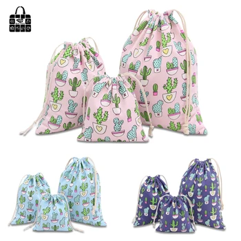 

1 pcs Cute cactus cotton linen fabric dust bag Clothes travel Storage bag portable organizer home Sundry kids toy storage bags