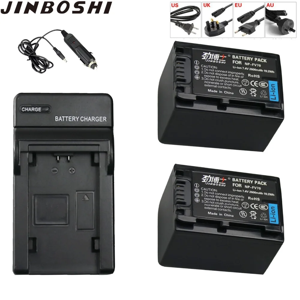 

2X np-fv70 NP FV70 NPFV70 Li-ion Battery + LED Single Charger for Sony HDR-XR350E XR550E XR260E XR150E XR160E PJ200E Camera