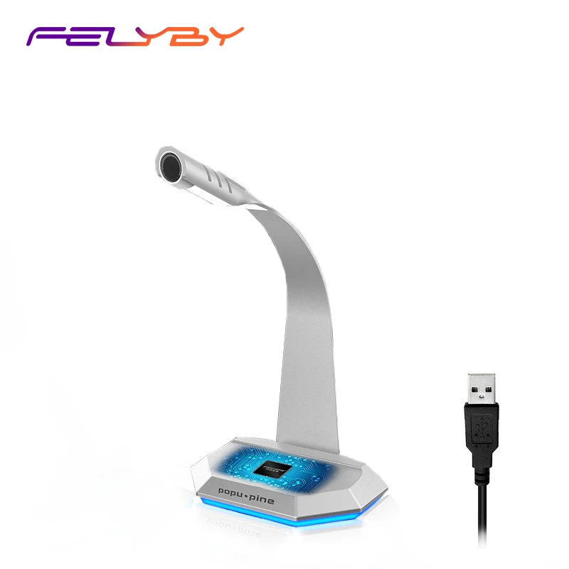 

FELYBY USB Condenser Microphone With LED Light For Computer Laptop Recording Online Meeting Gaming K6