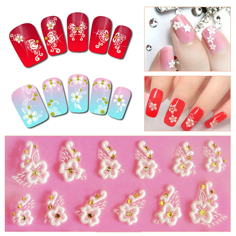 

3D Flower Design Water Transfer Nail Sticker Decal DIY Nail Art Design 3D Flower Nail Tool Decoration For Gel Varnish Manicure
