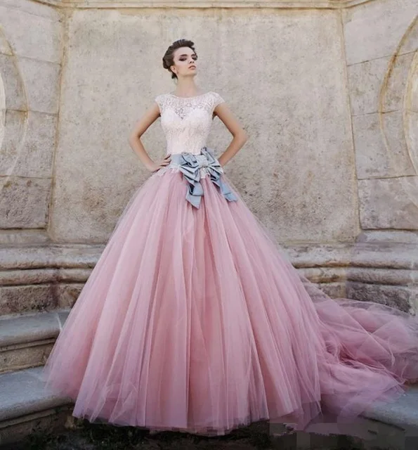 Винтажное свадебное платье Vestido De Noiva Длинное Пышное винтажное Розовое Кружевное