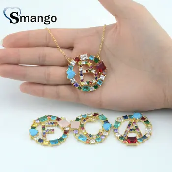 

10Pieces, The Rainbow Series Women Fashion 26 Letter Shape CZ Prong Setting Necklace and Pendant,Gold Color,Can Wholesale