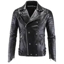 Puls размеры 5xl Майкл Джексон черепа кожа Байкер куртки, мужские пальто тонкий мотоцикл курточка бомбер для мужчин s кожаные куртки пальто для