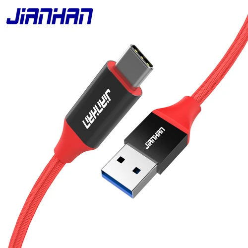 JIANHAN 3A Usb 3,0 type C кабель Usb C Быстрая зарядка кабели для быстрой передачи данных Плетеный для samsung Galaxy S9 Xiaomi huawei мобильный телефон - Color: Red