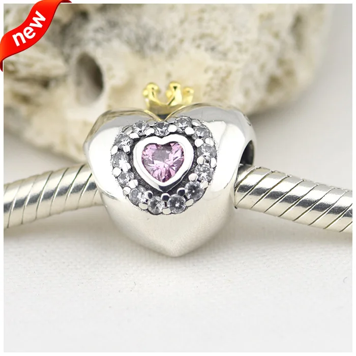 

Fits for Pandora Charms Bracelets Heart Beads with Pink and Clear CZ 100% 925 Sterling Silver Jewelry Free Shipping