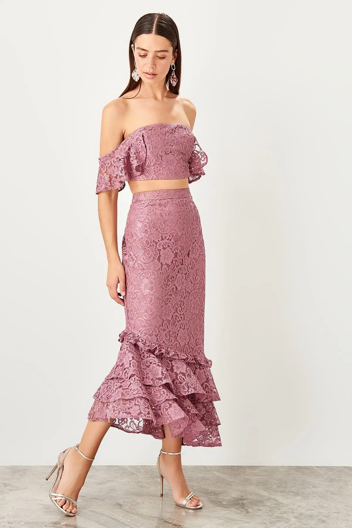 

Trendyol Color Rose Lace Bottom/Top Suits TPRSS19UT0196
