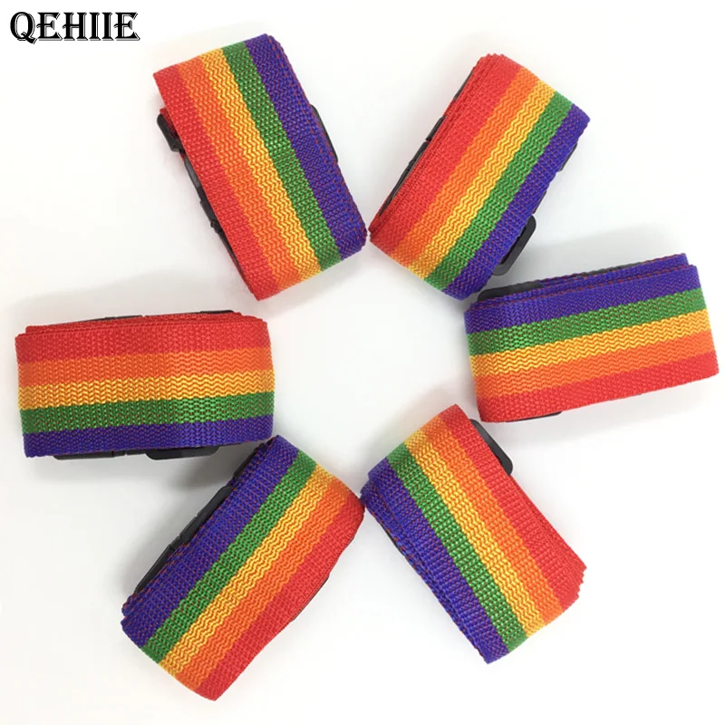 QEHIIE Brand Adjustable Nylon Travel Luggage Backpack Bag Luggage Suitcase Straps Baggage Rainbow Belt Adjustable Travel rope