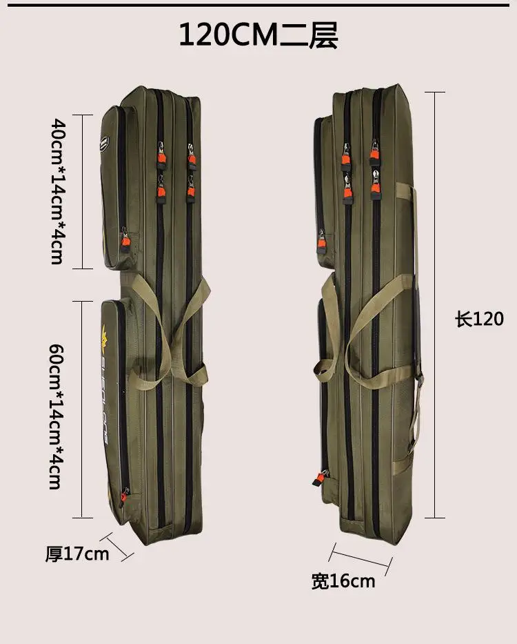 Большой Ёмкость Портативный 2-3 Слои сумки для рыбалки 80/90/100/120 см складной мешок рыболовной удочки Чехол Рыболовные Снасти Для Рыбалки Сумка для хранения - Цвет: 120cm two layer