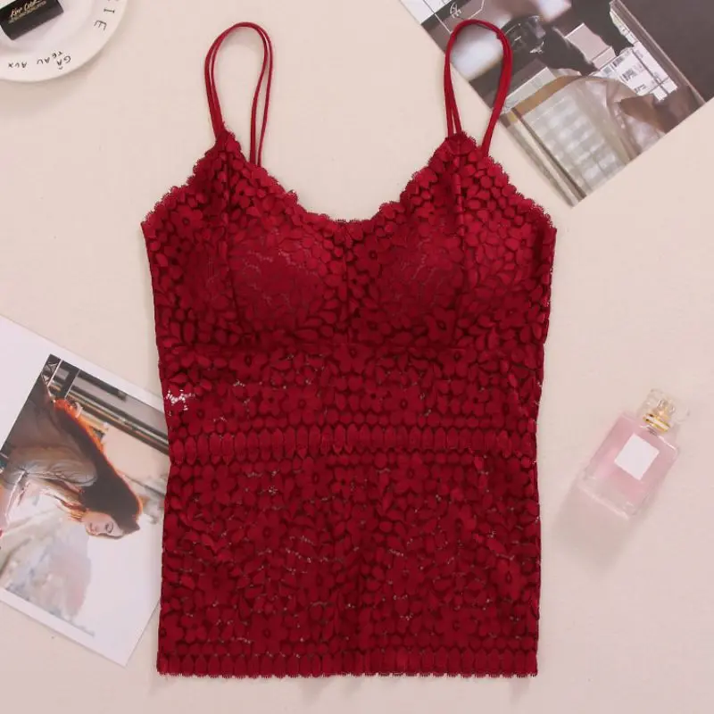 

Lace Camisole With Chest Pad Base Can Be Worn Outside Floral Openwork Vest