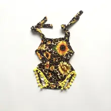 Летний костюм для прыжков желтая леопардовая Цветочная одежда с подсолнухами для маленьких девочек детский хлопковый комбинезон-пачка с помпонами для малышей