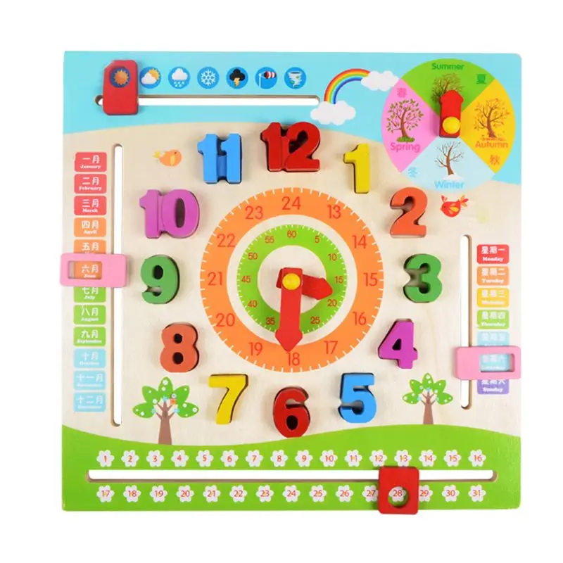 

Wooden Baby Kids Digital Clock Month Weather Calendar Educational Toy Building Blocks Montessori Mathematical Learning Gift