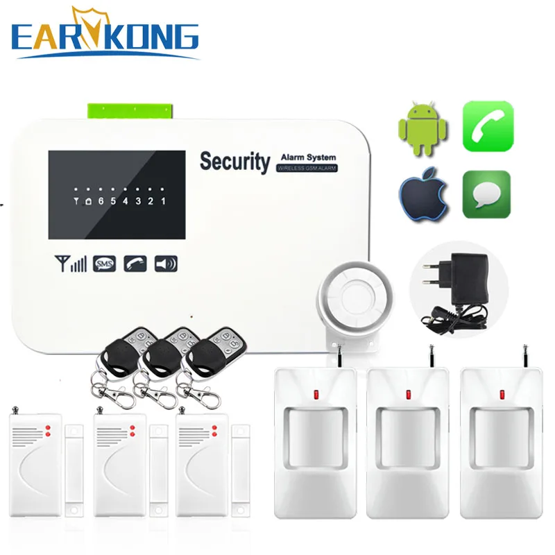 

English Spanish French Wireless wired Home Security GSM Alarm System with Relay IOS Android APP Sensor Alarm