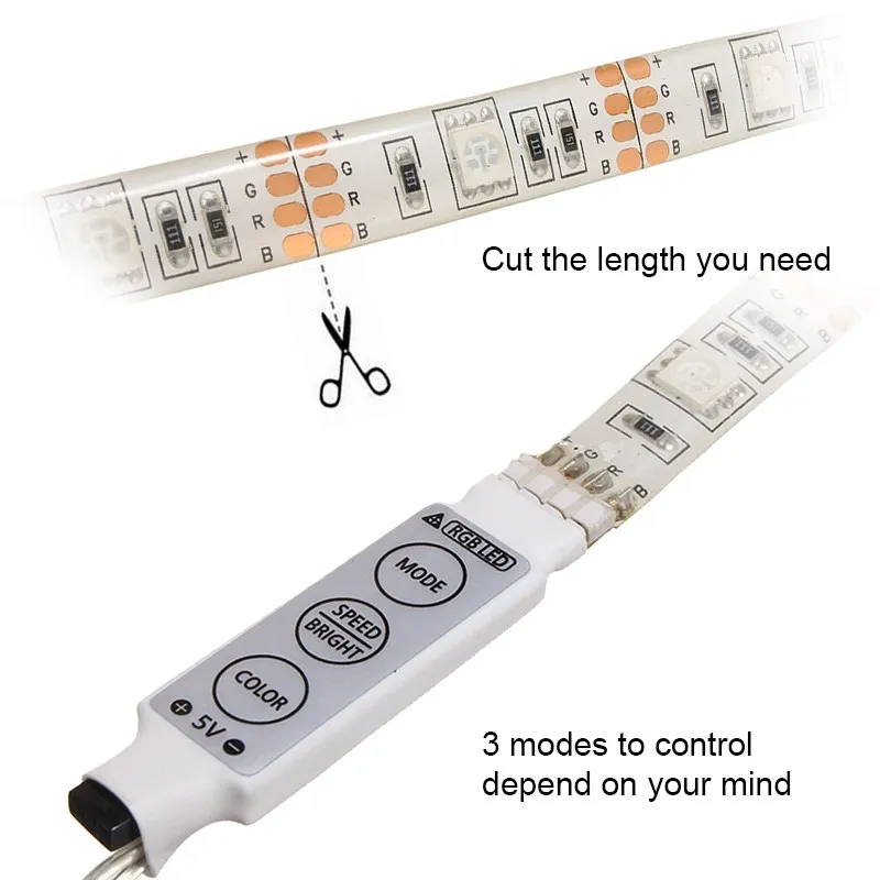 Гибкая 30/50/100/150/200 см Светодиодная лента RGB 5050 SMD водонепроницаемая/не Водонепроницаемая батарея с 24Key ИК-пультом дистанционного управления