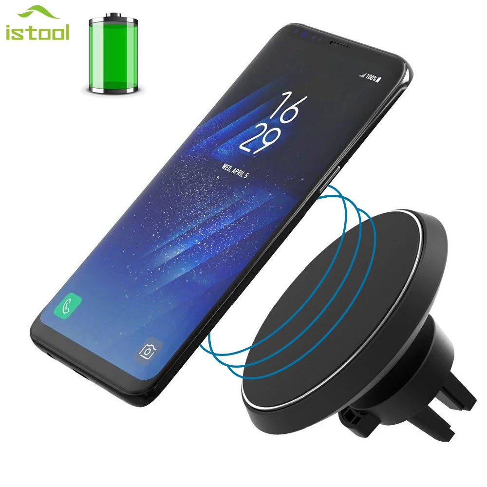 

W3 Wireless Charger Universal Car GPS Stand For iPhone X 8 Air Vent 360 Degree Mount Magnetic Car Phone Holder For Samsung S8