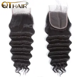 QThair перуанские прямые волосы синтетическое закрытие шнурка волос свободная волна человеческие волосы 4X4 швейцарский кружево с ребенком