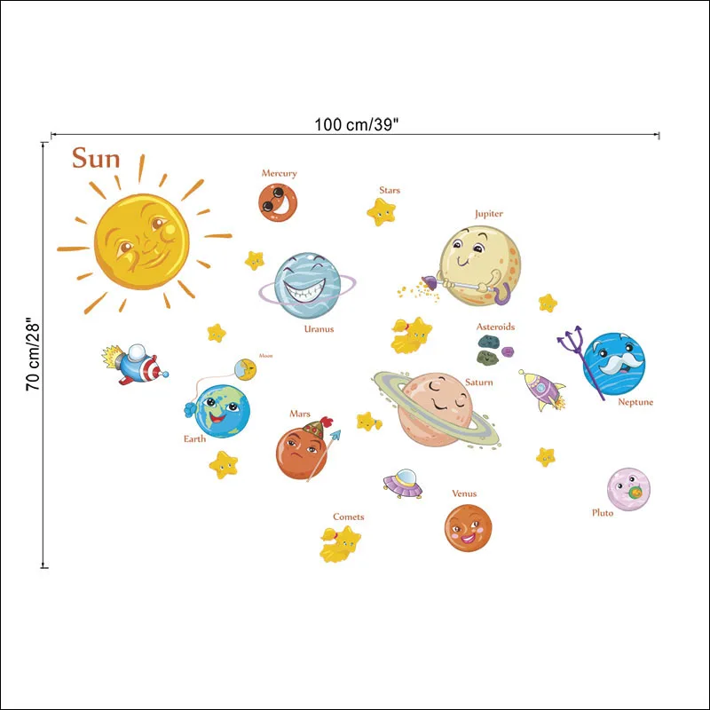 Красивые настенные наклейки на солнечной системе для детской комнаты, Декорации для космоса, планеты, домашний декор, настенные наклейки, сделай сам, художественные наклейки