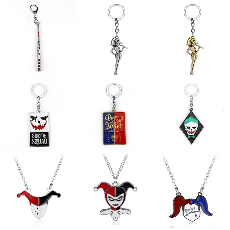 

Suicide Squads Metal Baseball Bat Ball Negan Lucille Key Chain Pendant Keychain Batman Joker Charm Necklace For Men Women Gifts