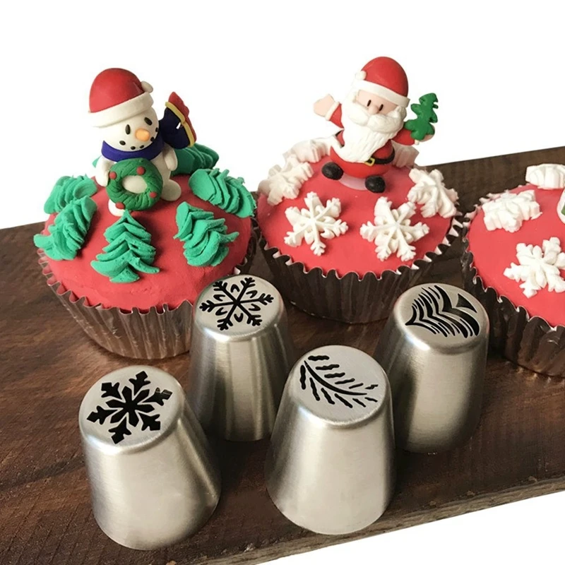 

Christmas Pastry Cake Nozzles Santa Claus Christmas Tree Snow Leaf Icing Piping Tips Russian Nozzle Cupcake Cake Baking Tools