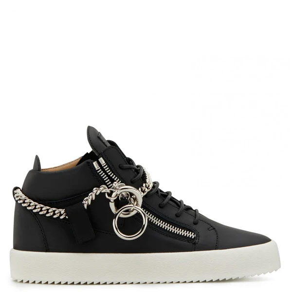 

Zapatillas Hombre Fashion Sping Youth Urban Shoes Zipper Rubber Flats Black White Smooth Leather Silver Gold Metal Chain Sneaker