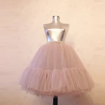 Real Picture Blush Pink Lush Tulle Skirts Women Pleated Knee Length Tutu Skirt Bridal Bridesmaid Midi Tulle Skirt Elastic