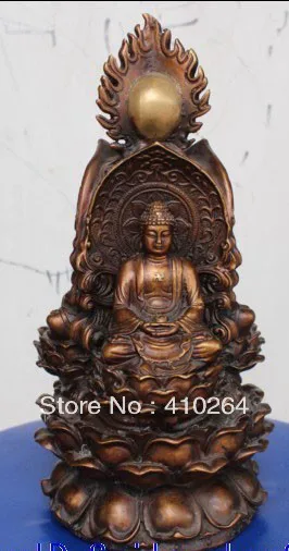 

Express 10"Chinese Bronze Gilt 3-Face Shakyamuni buddha Kwan-yin Vase Tangseng Statue