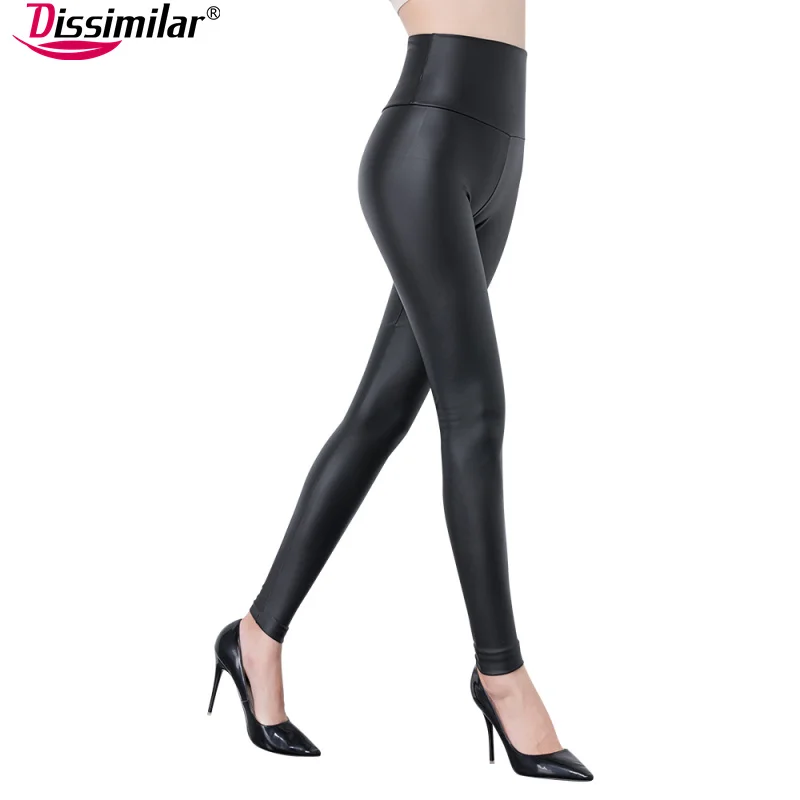 PU Leather  High-Waist Textured Leggins Pants Slim Fleece Trousers Matt Black Leggings 5 Sizes capri leggings