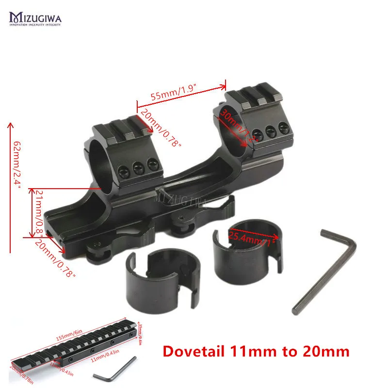 

Scope Mount HeavyDuty 25.4mm 1inch /30mm Rings Quick Release Cantilever Forward Reach Weaver 11mm to 20mm Adapter Picatinny Rail