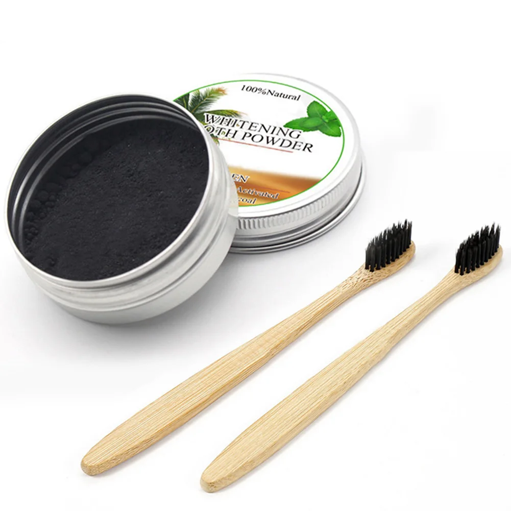 Activated Carbon Tooth Powder + Toothbrush Set Clean Bright White