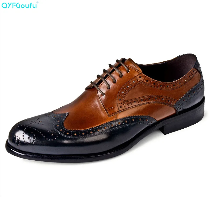 

Designer Formal High Quality Mens Dress Shoes Genuine Leather Fashion Black Round Toe Mixed Colors Brogue Dress Shoe
