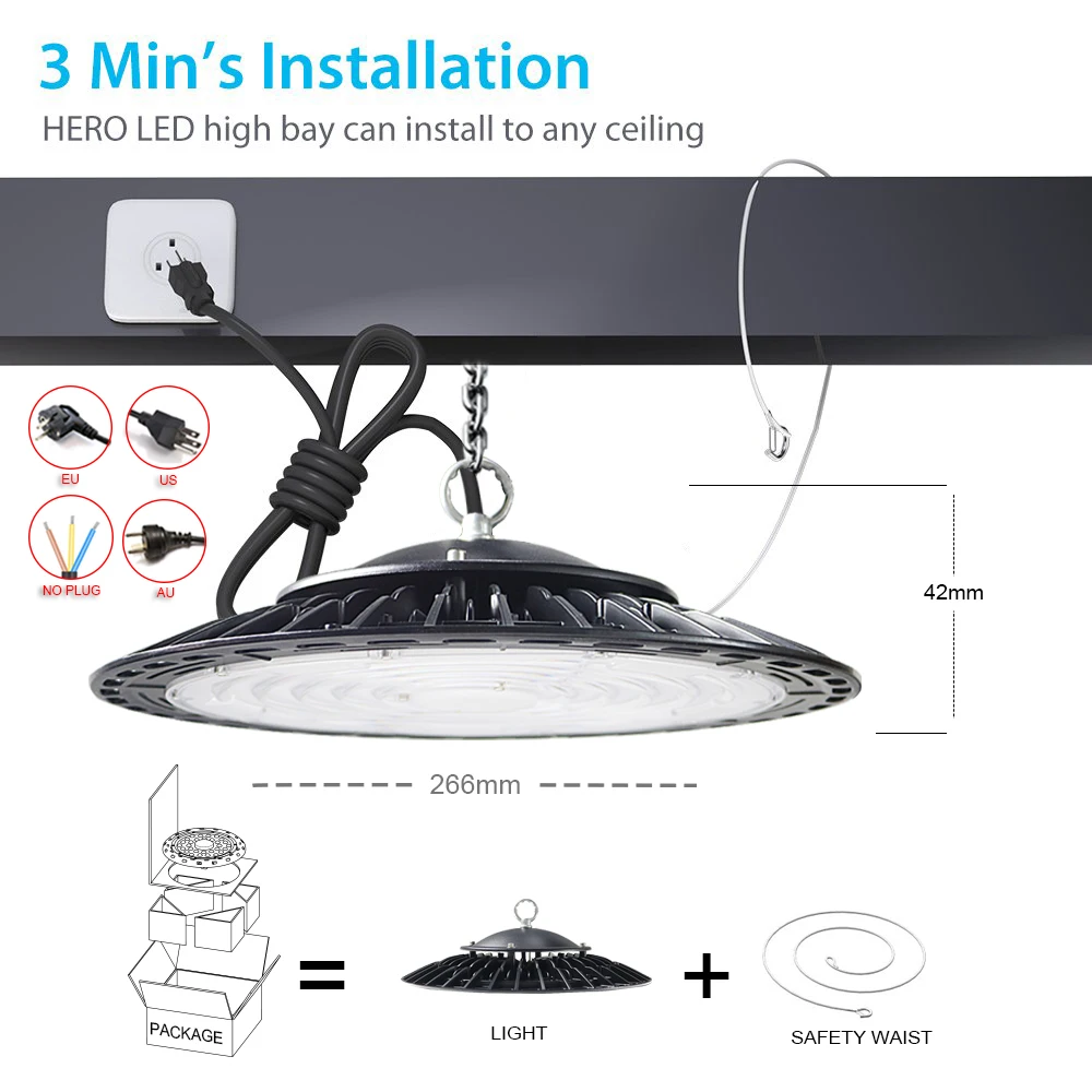 Comprar Enchufe garantía 5 años Led alta Bahía luz impermeable IP65 UFO almacén taller garaje Industrial lámpara estadio mercado aeropuerto