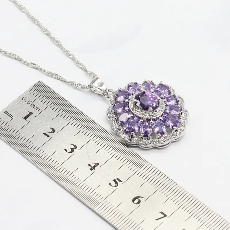 WPAITKYS фиолетовый CZ 925 серебряный цвет Ювелирные наборы для женщин ожерелье кулон браслеты Висячие Серьги Кольца подарочная коробка