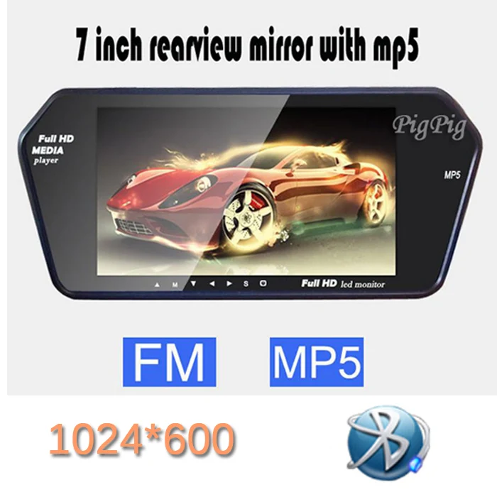 

Newest High Resolution 1024*600 Full 7'' TFT LCD Car Rear View Mirror Monitor Bluetooth/MP5 Usb/TF Slot Parking Assistance