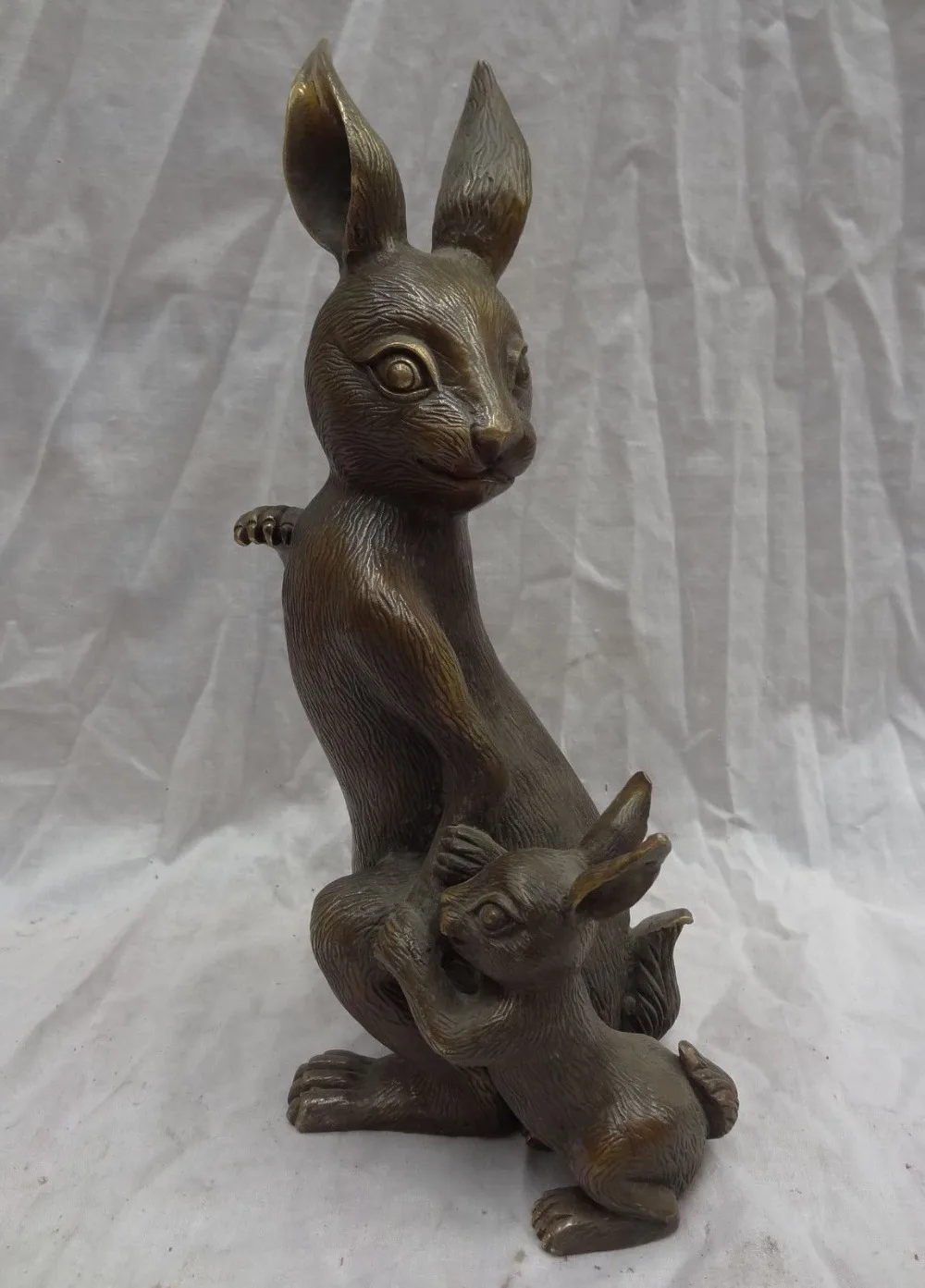 

008751 11" Chinese Bronze Zodiac Happy Jump Rabbit Statue Lucky Bunny Animal Sculpture