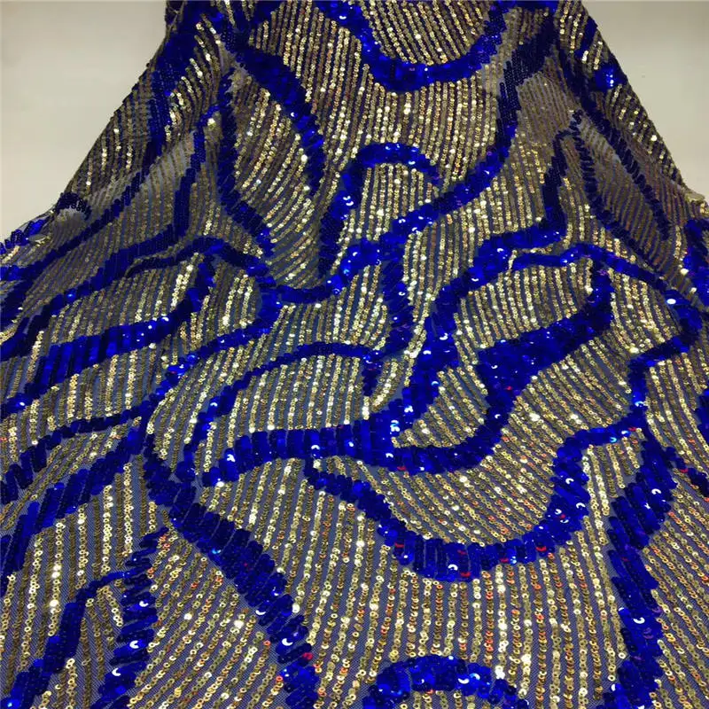 

High quality African sequined lace fabric two-tone sequins 2019 French net embroidered sequined tulle lace fabric for Nigeria
