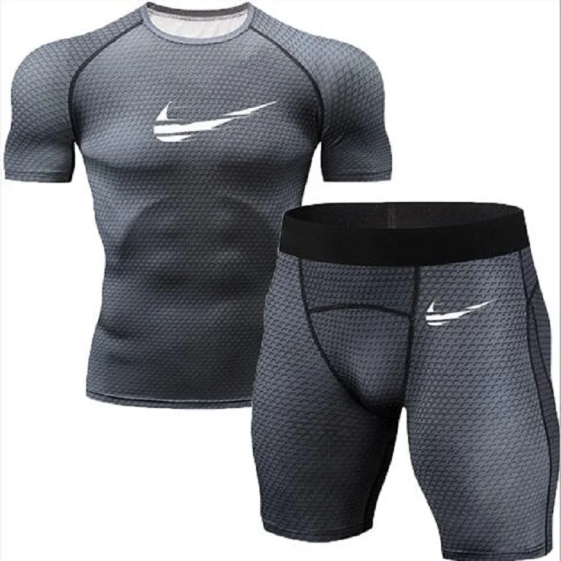 

Men's Compression Running Jogging Clothes Sports Set Short T-Shirt and Pants Gym Fitness Workout Tights 2 Pieces/Set