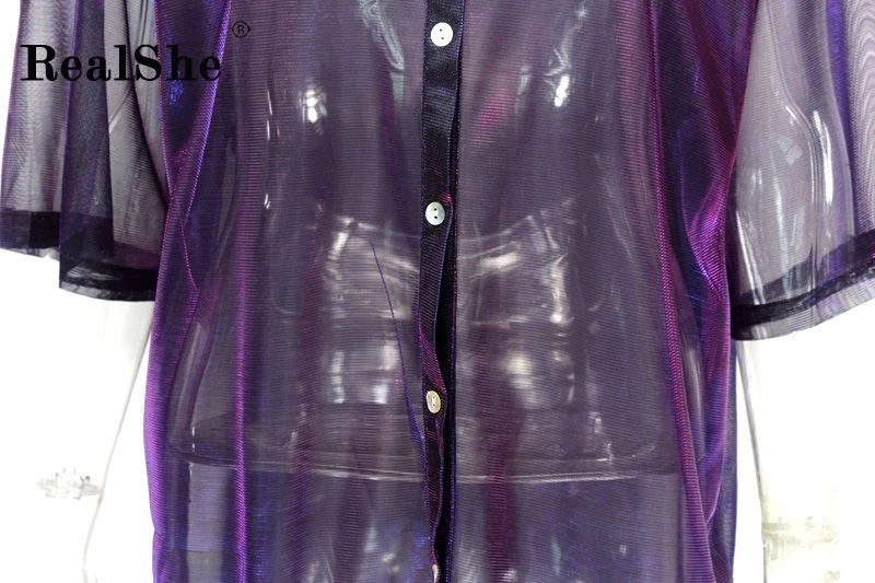 RealShe, летняя Женская куртка, Лазерная Радуга, женское базовое пальто, прозрачный, переливающийся, градиентный Бомбер, Солнцезащитная куртка