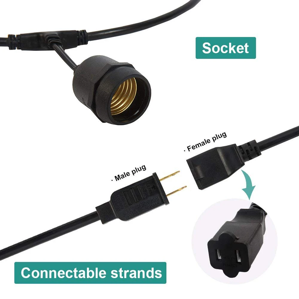 Waterproof 5M 10M E27 Bulbs LED String Lights Indoor Outdoor Commercial Grade Street Garden Backyard Patio Holiday String Light