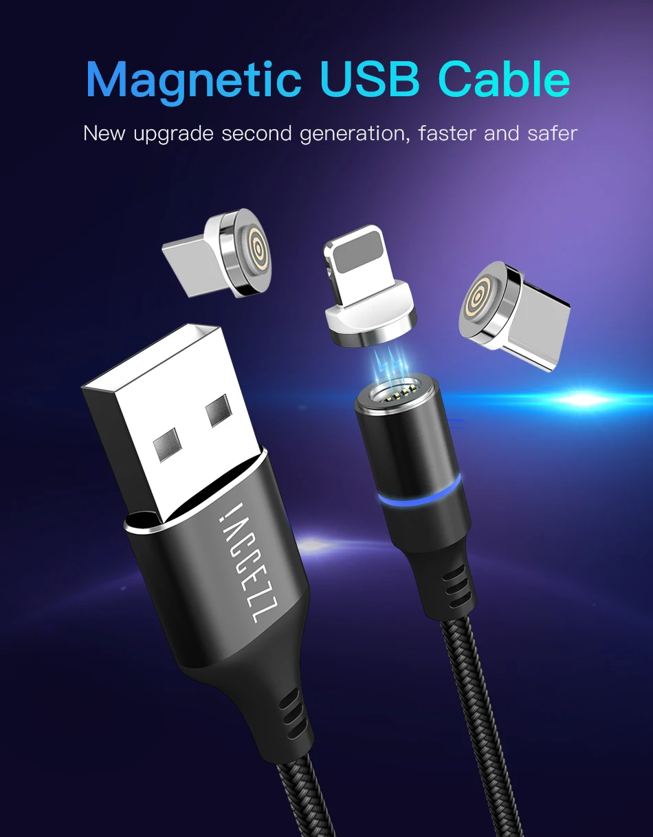 !ACCEZZ 3A Magnetic Cable Fast Charging Data Sync Micro USB Type C Charge Cable For iPhone X XS MAX XR Samsung Xiaomi Redmi Cord (1)