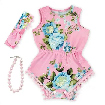 

2020 new Baby Girl Pretty summer Romper Flower Pom Pom Romper Child Rosy Baby Girl baby floral romper baby girl boutique outfits